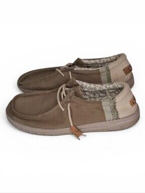 HEY DUDE Beige Khaki Wally Classic Men's Linen Canvas Slip-On Shoes Size 13